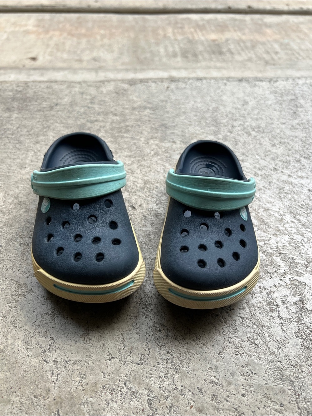 CROCS Kids Navy and Teal Slip-On Clogs with Cream Sole